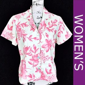 AMI Hawaiian Button Down Short Sleeve Blouse